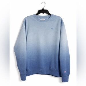 Champion Blue Ombre Crewneck Sweatshirt Large Dip Dye Gradient Logo